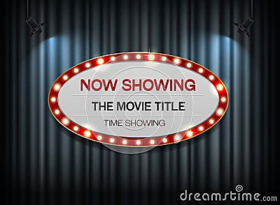 Theater sign ellipse on curtain Vector Illustration