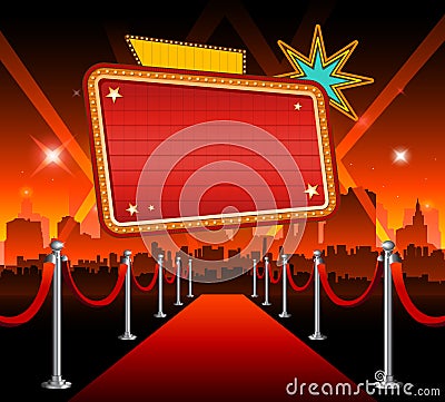 Theater sign red carpet hollywood banner film premiere Vector Illustration