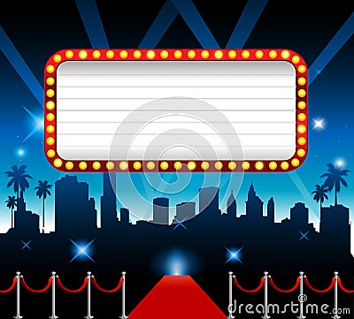 Theater sign red carpet hollywood banner film premiere Vector Illustration