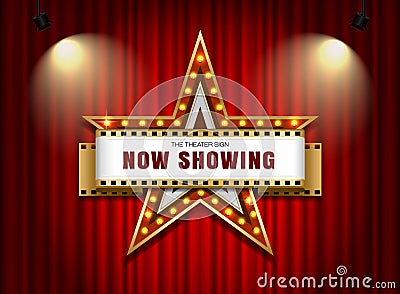 Theater sign star with spotlight Vector Illustration