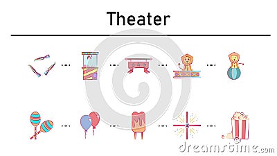 Theater simple concept flat icons set Stock Photo