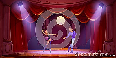 Theater stage with ballet dancers couple Vector Illustration