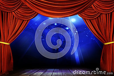 Theater stage with red curtain Stock Photo