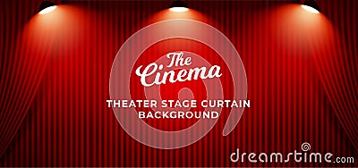 Theater stage red curtain background with triple bright spotlight on the top. clean closed curtain backdrop template vector Vector Illustration