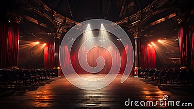 Theater stage with red curtain. Stock Photo