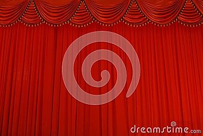 Theater stage red curtains or cinema drapes. Stock Photo