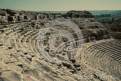 Theater view from Miletos ancient city. Milet, Aydin, Turkey Stock Photo