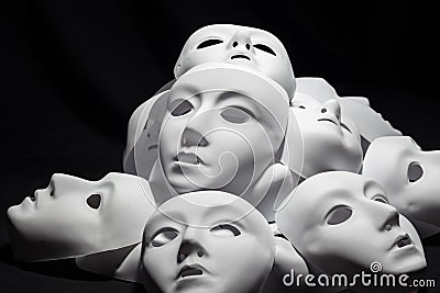 Theater white masks Stock Photo