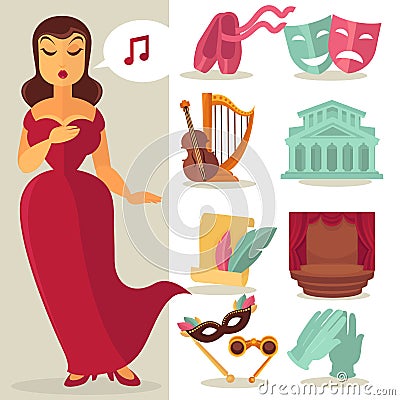 Theatre acting performance icons set Vector Illustration