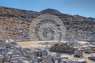 Theatre at ancient ruins at Delos island in Greece Stock Photo