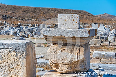 Theatre at ancient ruins at Delos island in Greece Stock Photo