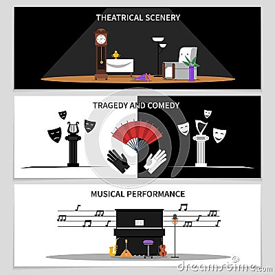 Theatre Banners Set Vector Illustration