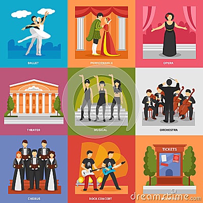 Theatre Compositions 3x3 Design Concept Vector Illustration