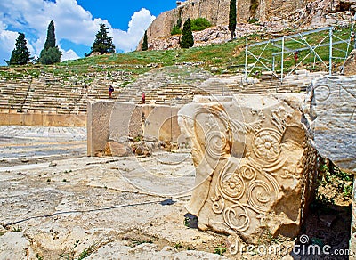 Theatre of Dionysus at Acropolis of Athens. Attica region, Greece. Editorial Stock Photo