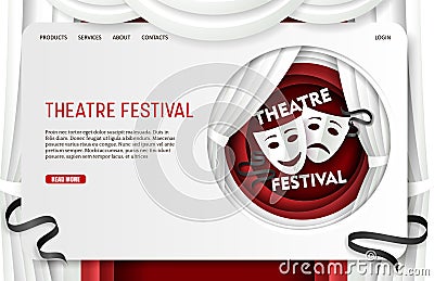Vector paper cut theatre festival landing page website template Vector Illustration