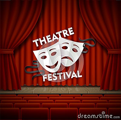 Theatre festival stage and audience seats vector poster template Vector Illustration