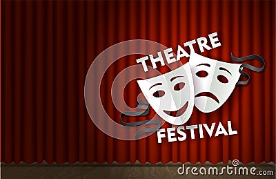 Theatre festival stage with red velvet curtain vector poster template Vector Illustration