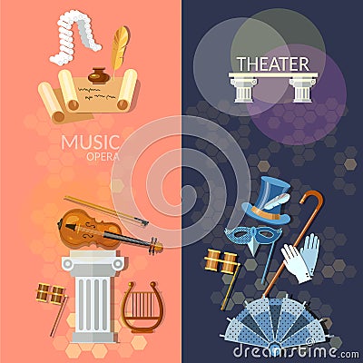 Theatre flat banners Vector Illustration