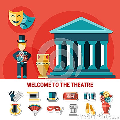 Theatre Flat Colored Composition Vector Illustration