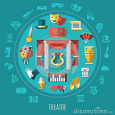 Theatre Round Composition Vector Illustration
