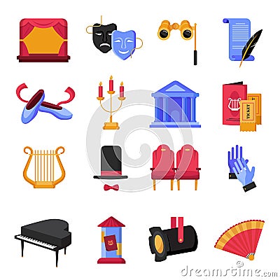 Theatre Icons Set Vector Illustration