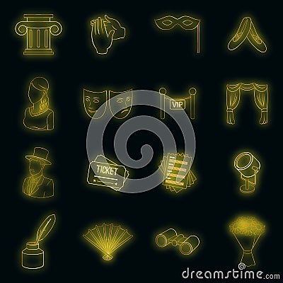 Theatre icons set vector neon Vector Illustration