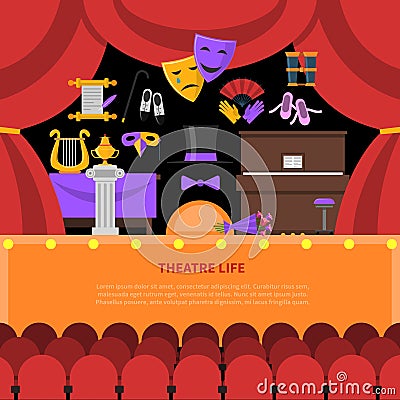 Theatre Life Concept Background Vector Illustration