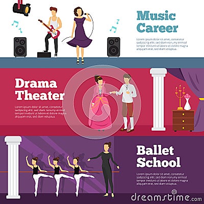 Theatre People Banners Set Vector Illustration