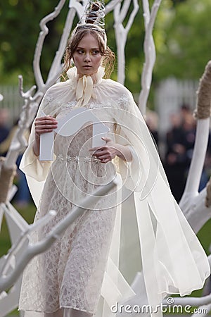 Theatrical fashion show in Catherine park, Pushkin, St. Petersburg, Russia Editorial Stock Photo