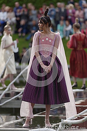 Theatrical fashion show in Catherine park, Pushkin, St. Petersburg, Russia Editorial Stock Photo