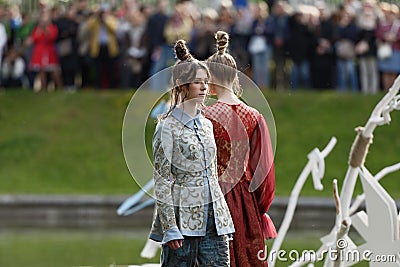 Theatrical fashion show in Catherine park, Pushkin, St. Petersburg, Russia Editorial Stock Photo