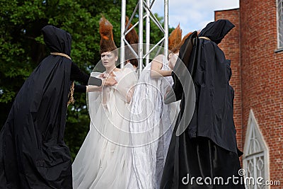 Theatrical fashion show in Catherine park, Pushkin, St. Petersburg, Russia Editorial Stock Photo