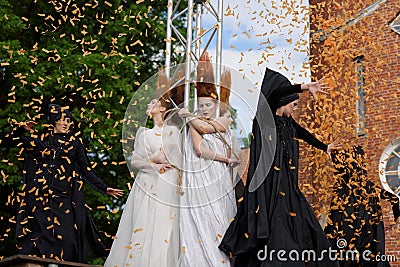 Theatrical fashion show in Catherine park, Pushkin, St. Petersburg, Russia Editorial Stock Photo