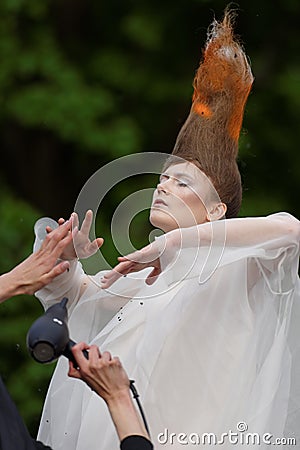 Theatrical fashion show in Catherine park, Pushkin, St. Petersburg, Russia Editorial Stock Photo