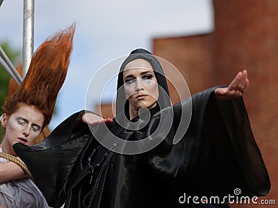 Theatrical fashion show in Catherine park, Pushkin, St. Petersburg, Russia Editorial Stock Photo