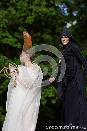 Theatrical fashion show in Catherine park, Pushkin, St. Petersburg, Russia Editorial Stock Photo