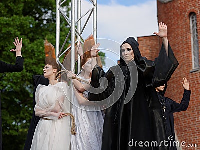 Theatrical fashion show in Catherine park, Pushkin, St. Petersburg, Russia Editorial Stock Photo