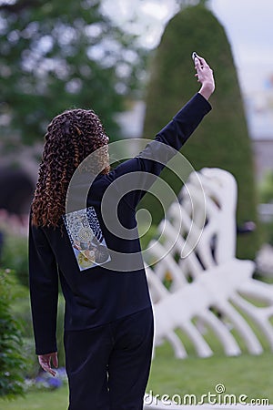 Theatrical fashion show in Catherine park, Pushkin, St. Petersburg, Russia Editorial Stock Photo