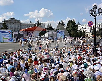 Theatrical performance at the Cathedral Square of the 300th anniversary of the city of Omsk Editorial Stock Photo