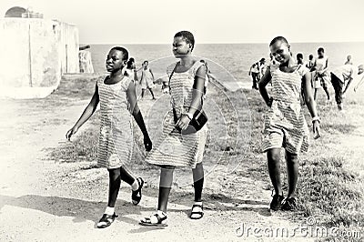 Thee Ghanaian girls in the same dresses Editorial Stock Photo