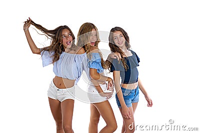 Thee teen best friends girls happy together Stock Photo