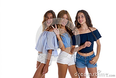 Thee teen best friends girls happy together Stock Photo