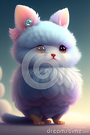 A cartoon of a fluffy white cat- Ai Generated Stock Photo