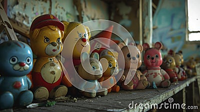 Abandoned toys formed a secret society, teaching each other resilience and joy. Stock Photo