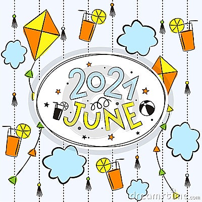 Thematic template for a calendar for 2021 June Vector Illustration