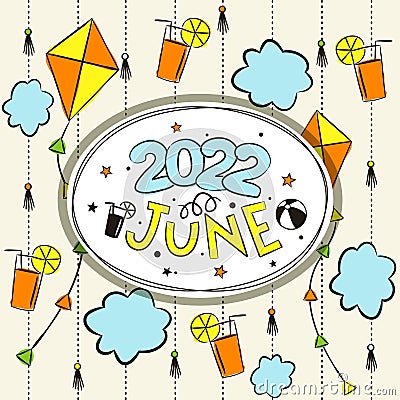 Thematic template for a calendar for 2022. The month of June Vector Illustration