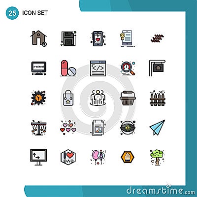 25 Thematic Vector Filled line Flat Colors and Editable Symbols of application, certification, shape, certificate, mobile Vector Illustration