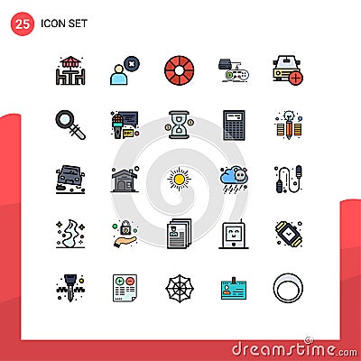 25 Thematic Vector Filled line Flat Colors and Editable Symbols of car, play, holiday, playstation, game Vector Illustration