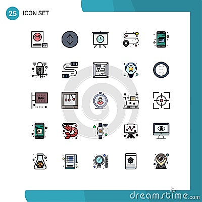 25 Thematic Vector Filled line Flat Colors and Editable Symbols of cyber, phone, presentation, mobile, route Vector Illustration