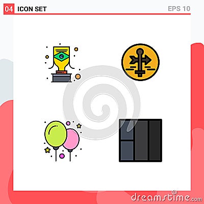 4 Thematic Vector Filledline Flat Colors and Editable Symbols of brazilian, balloon, award, map, party Vector Illustration